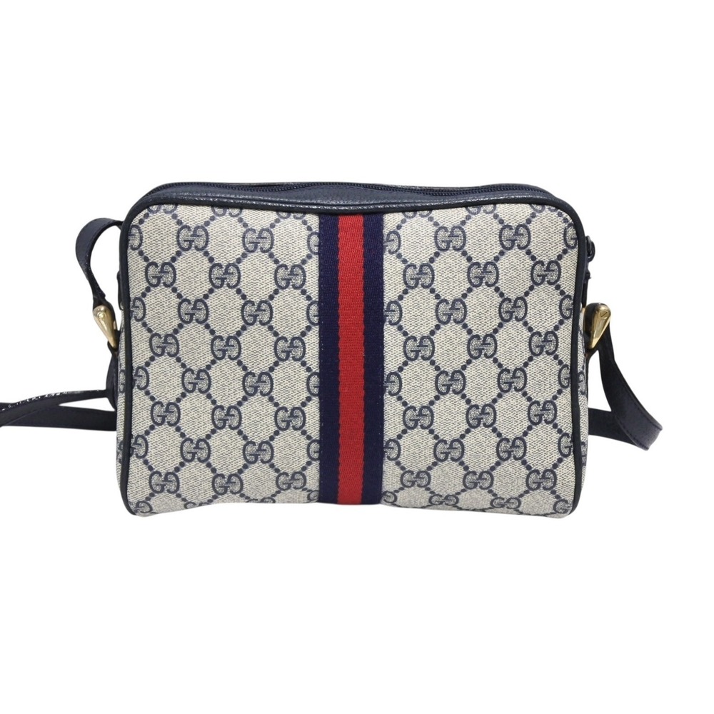 Gucci Brown Bag Blue Shoulder GG Logo Navy Line Sherry